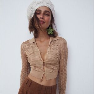 Free People Metallic Gold Cropped Sweater - Large